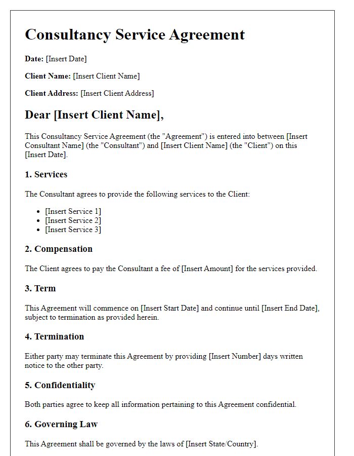 Letter template of consultancy service agreement