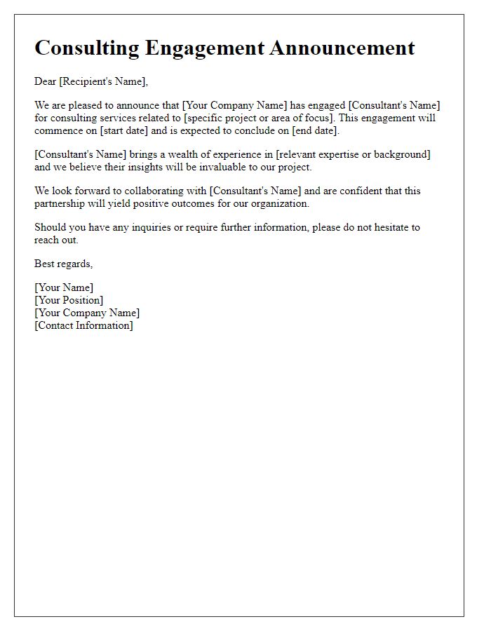 Letter template of consulting engagement announcement