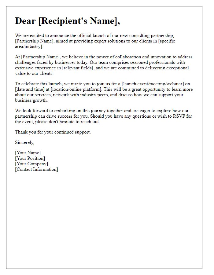 Letter template of consulting partnership launch