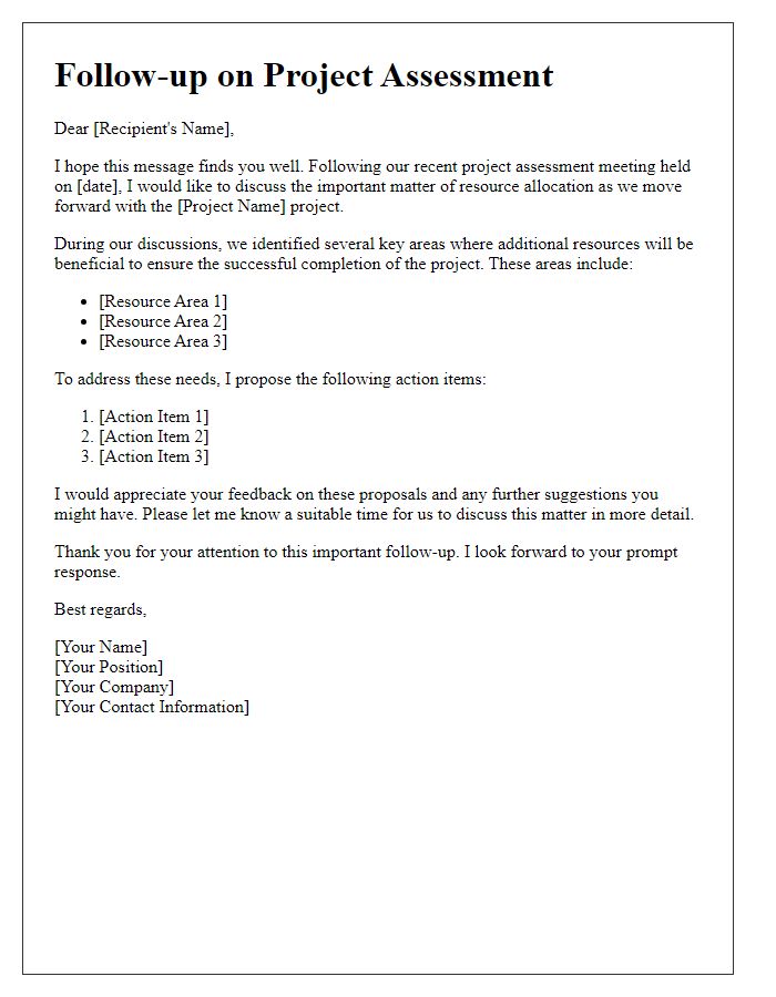 Letter template of project assessment follow-up for resource allocation.