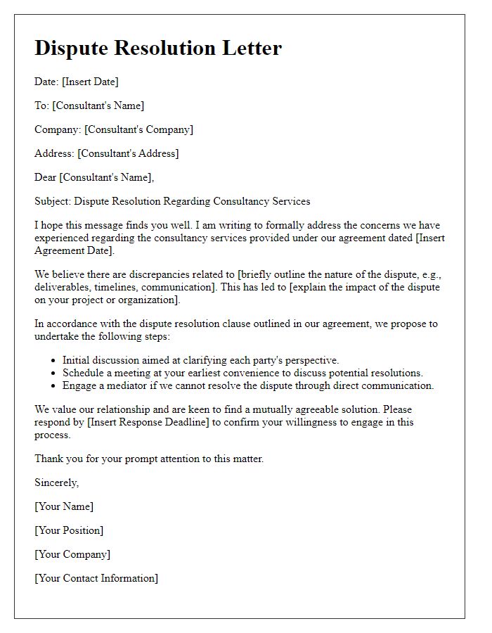 Letter template of consultancy service dispute resolution