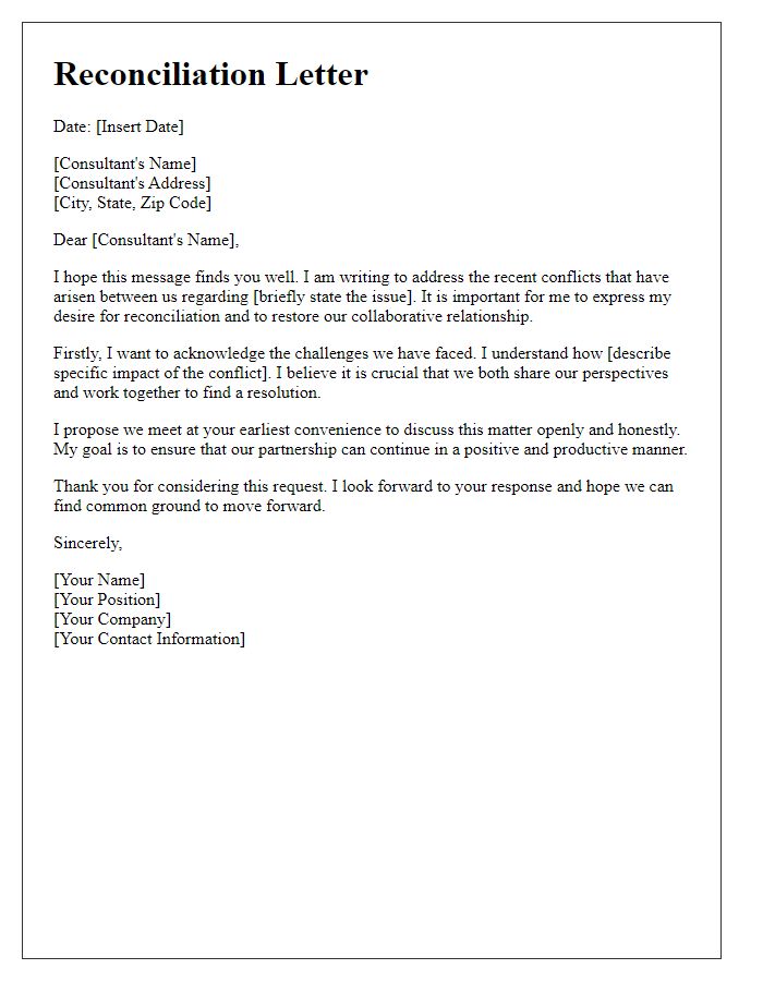 Letter template of reconciliation letter for consultancy conflicts