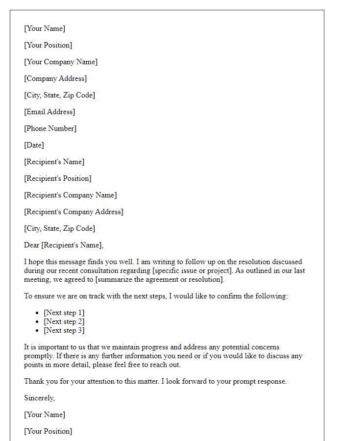 Letter template of resolution follow-up for consulting services