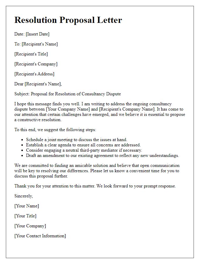 Letter template of resolution proposal in consultancy disputes