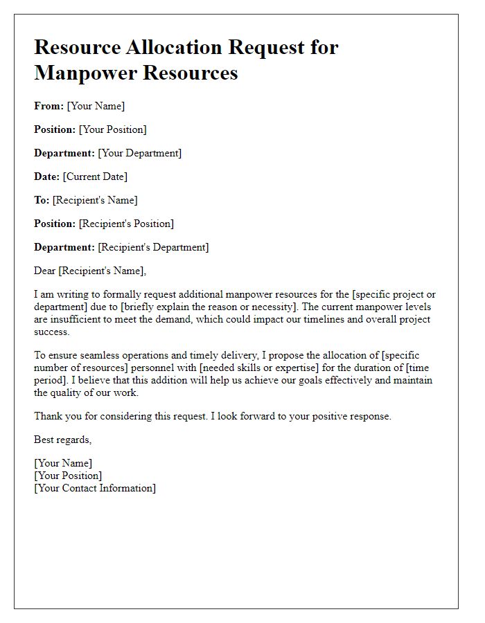 Letter template of resource allocation request for manpower resources