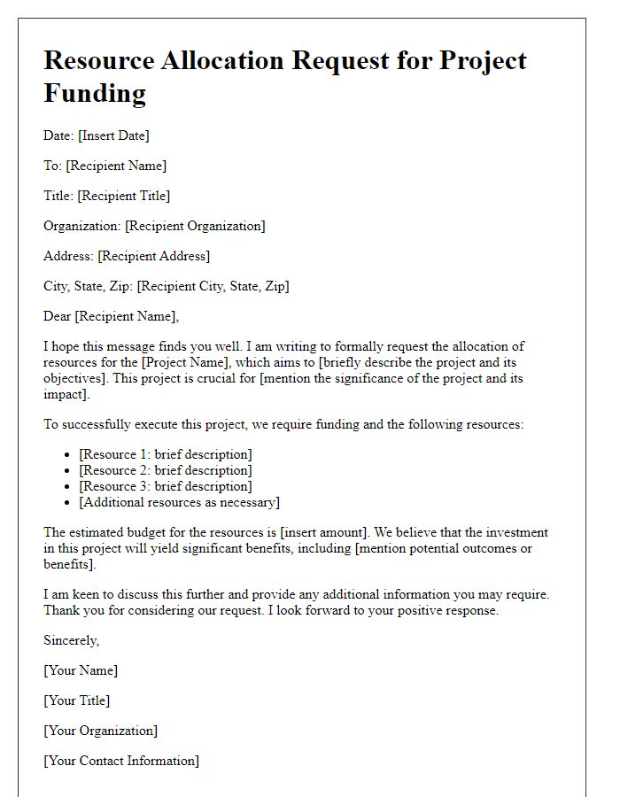 Letter template of resource allocation request for project funding