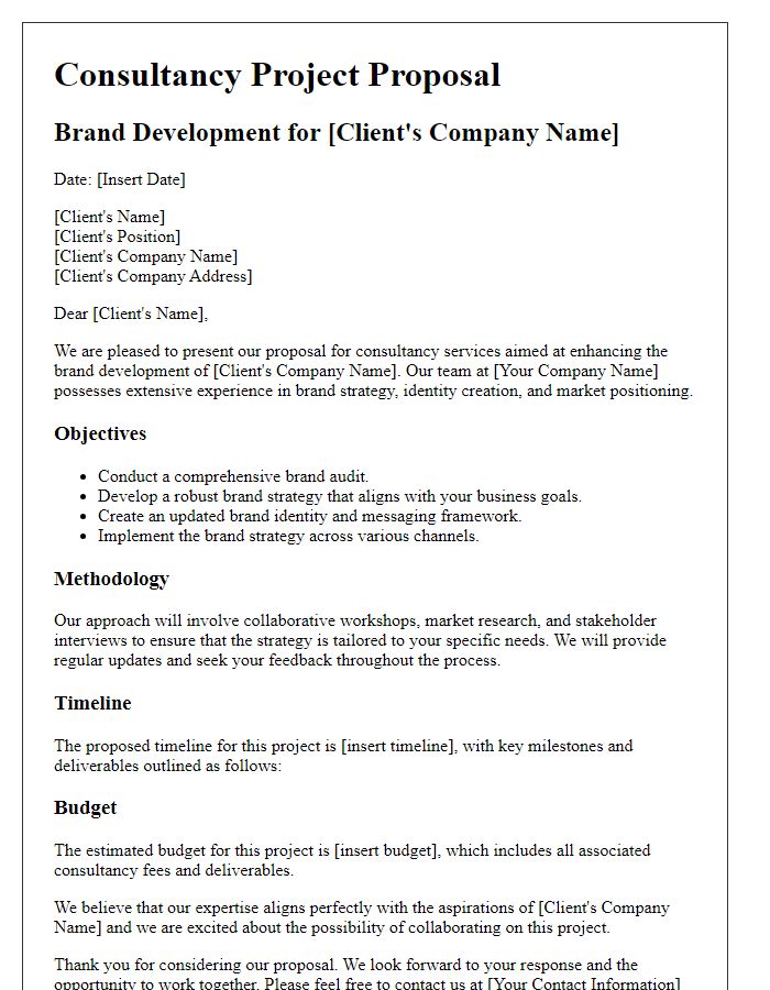 Letter template of consultancy project proposal for brand development.