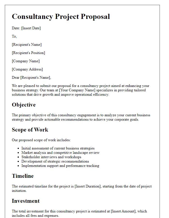 Letter template of consultancy project proposal for business strategy.