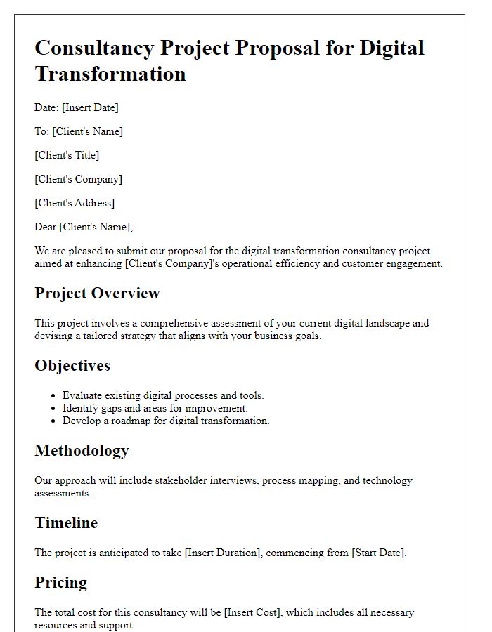 Letter template of consultancy project proposal for digital transformation.