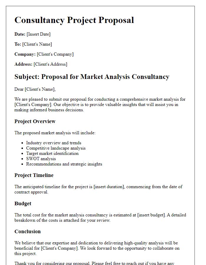 Letter template of consultancy project proposal for market analysis.