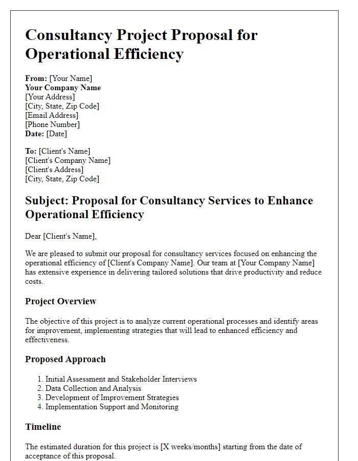 Letter template of consultancy project proposal for operational efficiency.