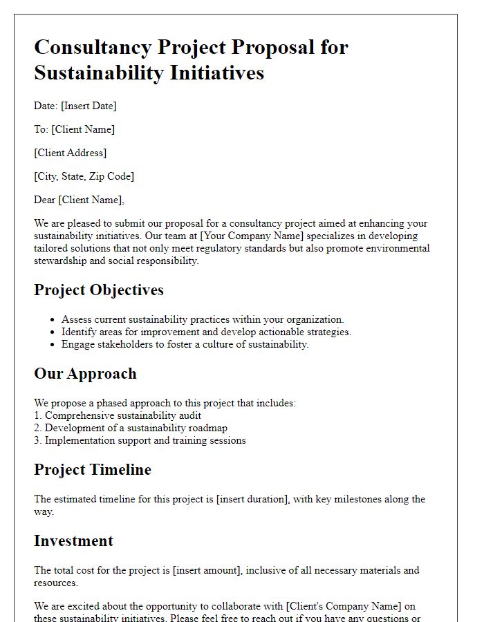 Letter template of consultancy project proposal for sustainability initiatives.