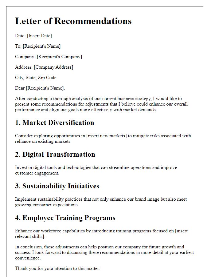 Letter template of business strategy adjustment recommendations