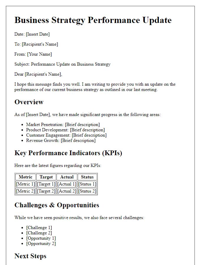 Letter template of business strategy performance update