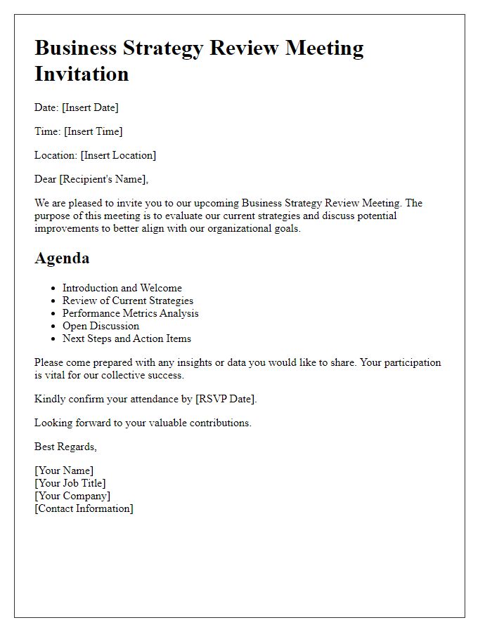 Letter template of business strategy review meeting