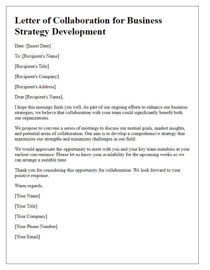 Letter template of collaborative business strategy development