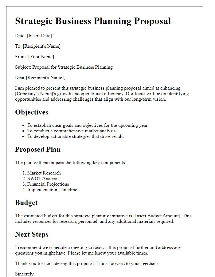 Letter template of strategic business planning proposal