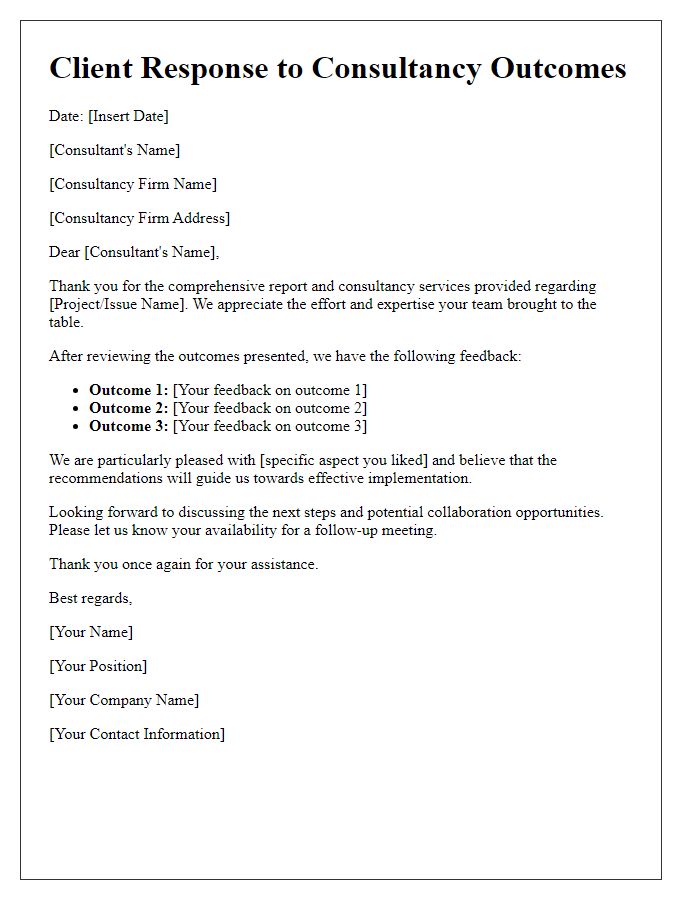 Letter template of client response to consultancy outcomes