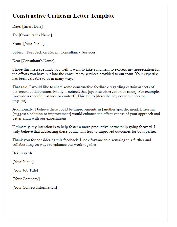 Letter template of constructive criticism for consultancy