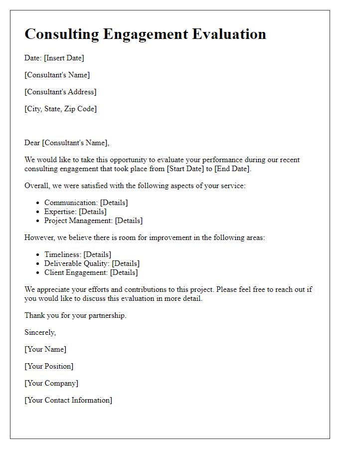 Letter template of evaluation for consulting engagement