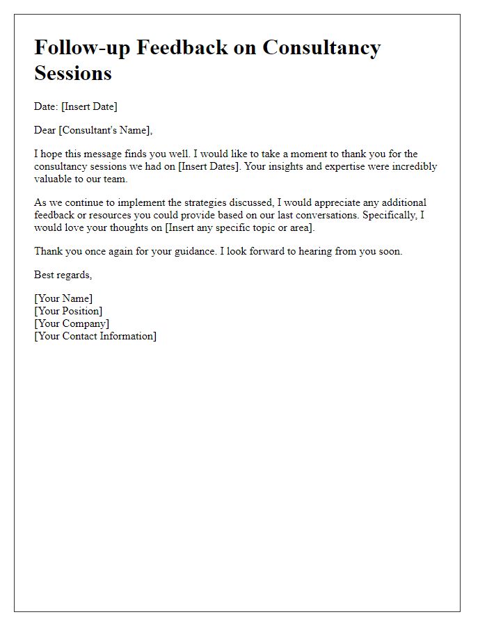 Letter template of follow-up feedback for consultancy sessions