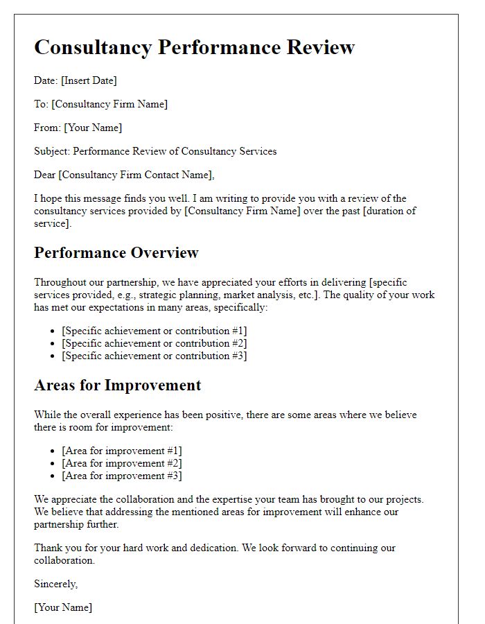 Letter template of review for consultancy performance