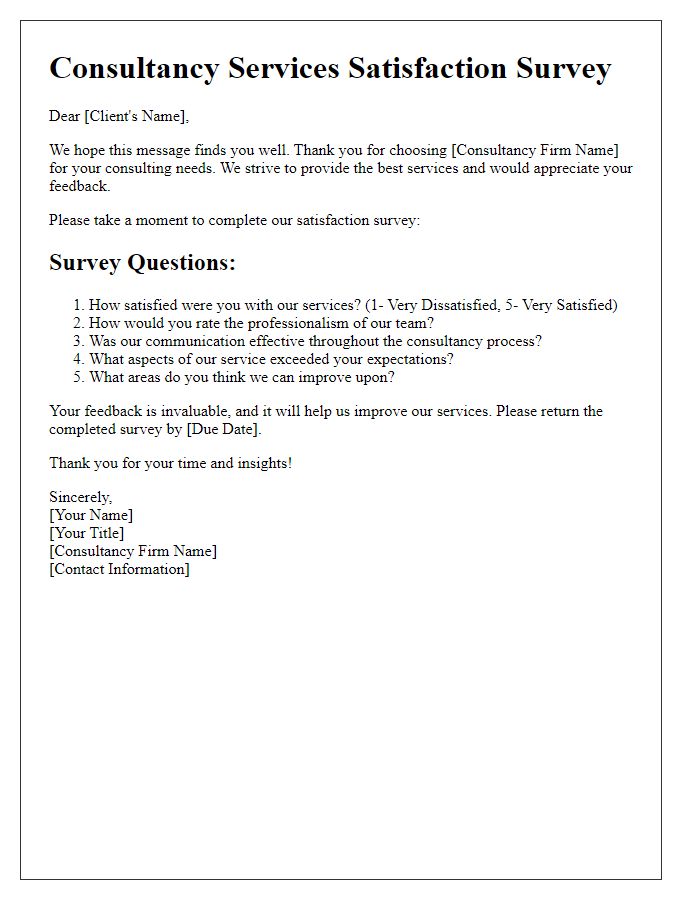 Letter template of satisfaction survey for consultancy services