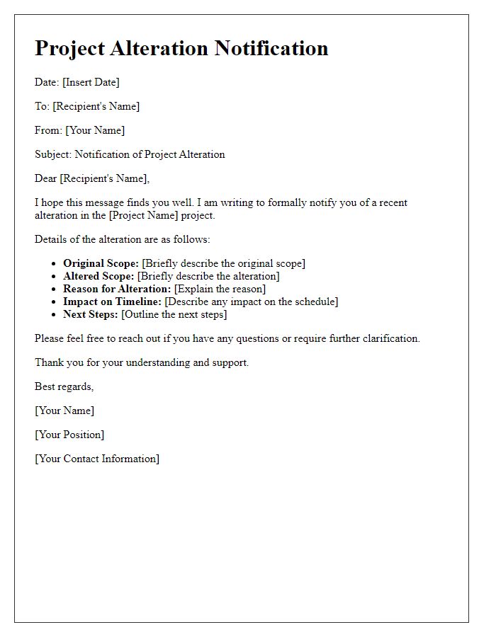 Letter template of Project Alteration Notification