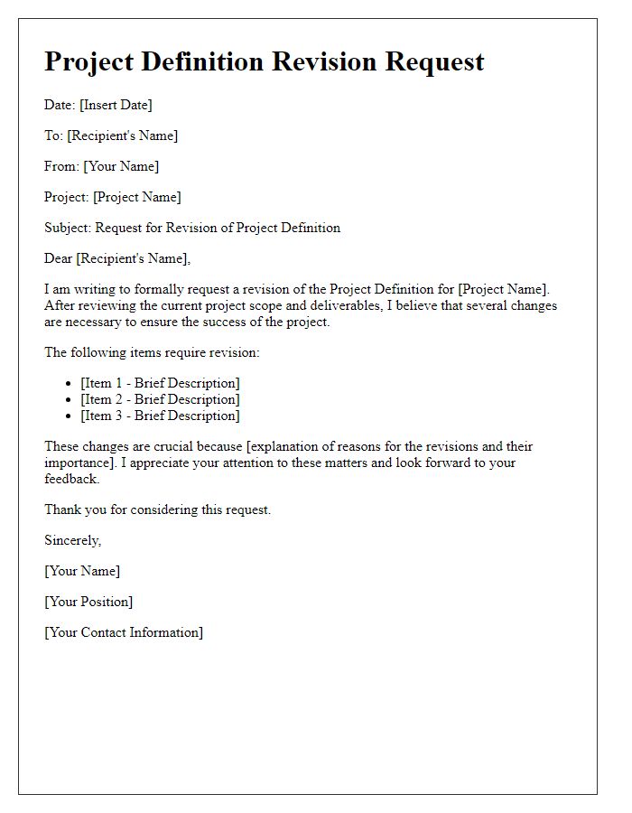 Letter template of Project Definition Revision Request