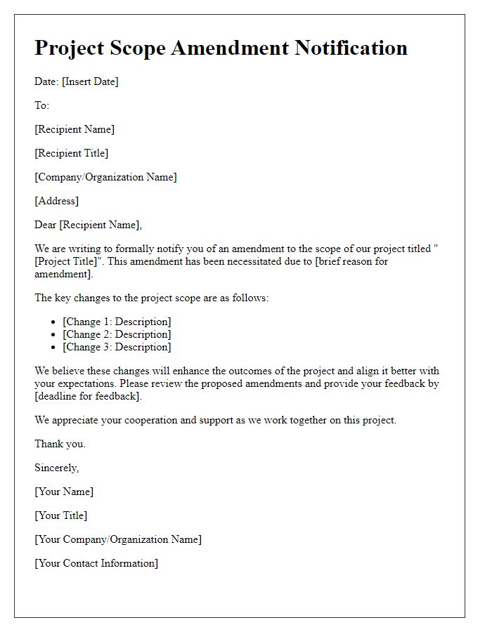 Letter template of Project Scope Amendment Notification