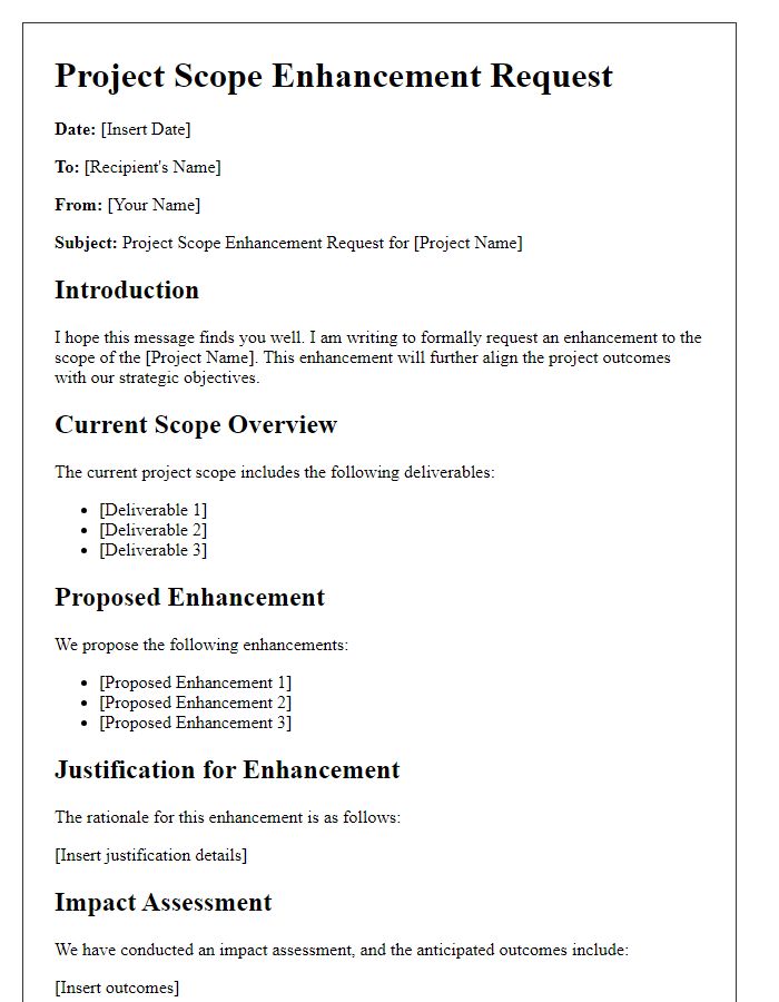 Letter template of Project Scope Enhancement Request