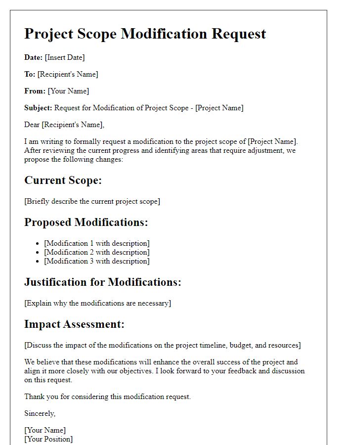 Letter template of Project Scope Modification Request