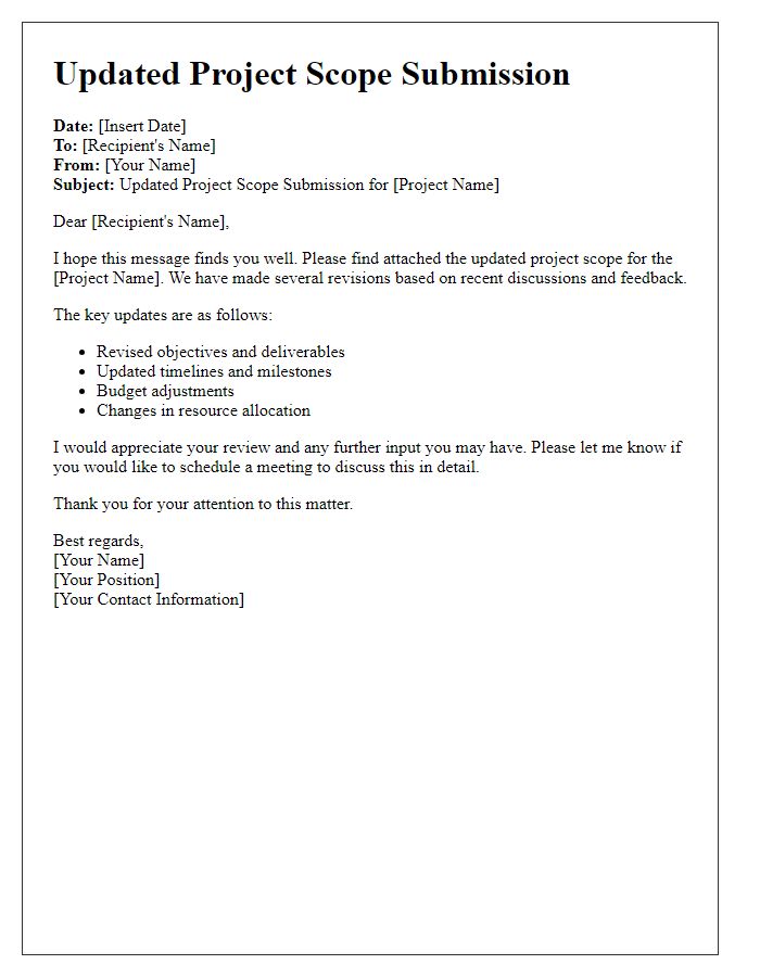 Letter template of Updated Project Scope Submission