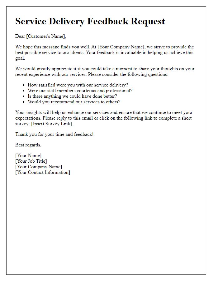 Letter template of service delivery feedback request