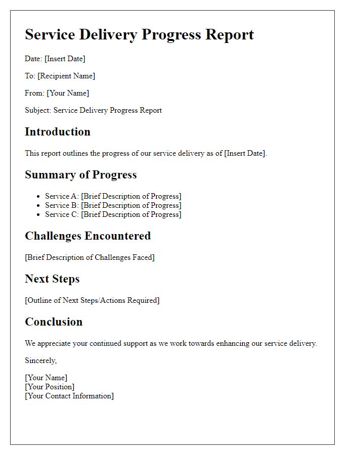 Letter template of service delivery progress report