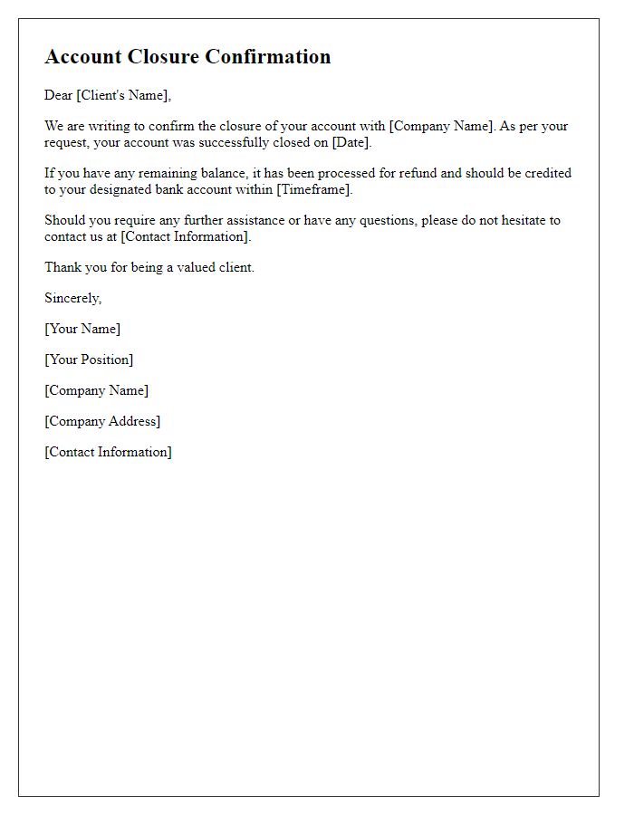 Letter template of client account closure confirmation