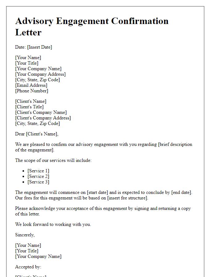 Letter template of advisory engagement confirmation