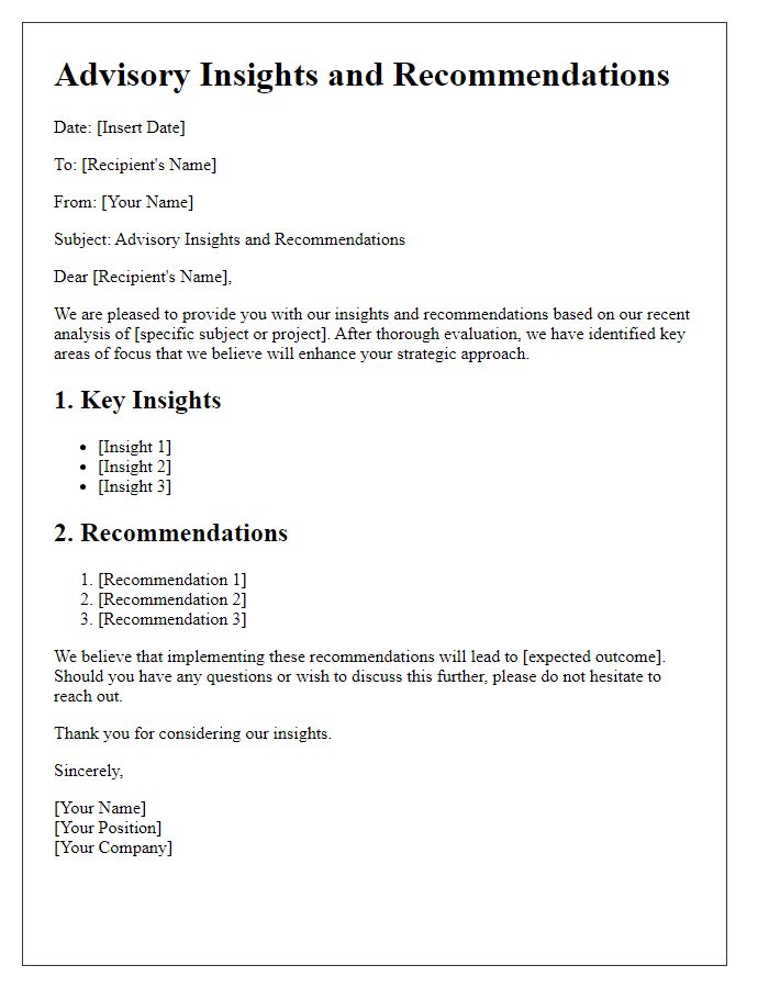 Letter template of advisory insights and recommendations