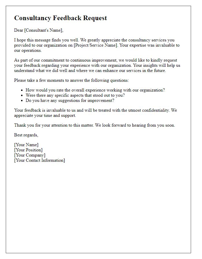 Letter template of consultancy feedback request