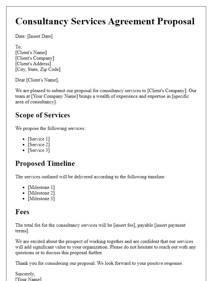 Letter template of consultancy services agreement proposal