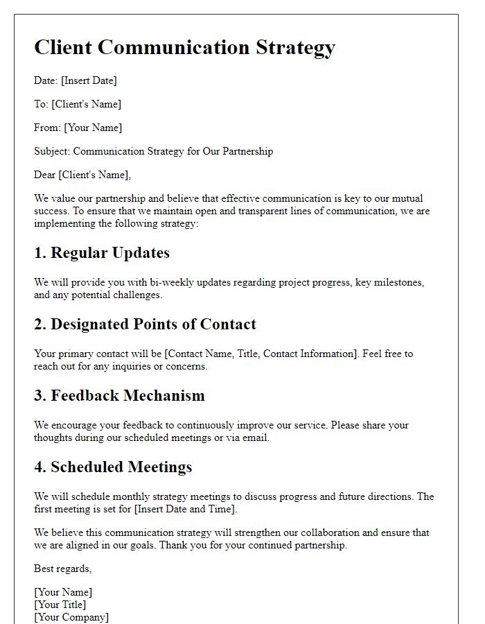 Letter template of Client Communication Strategy