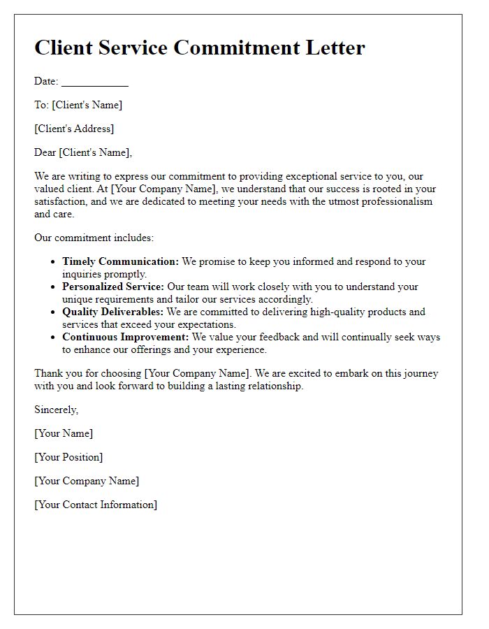 Letter template of Client Service Commitment