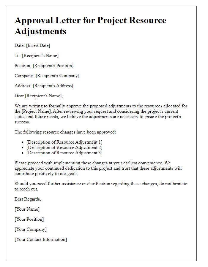 Letter template of approval for project resource adjustments