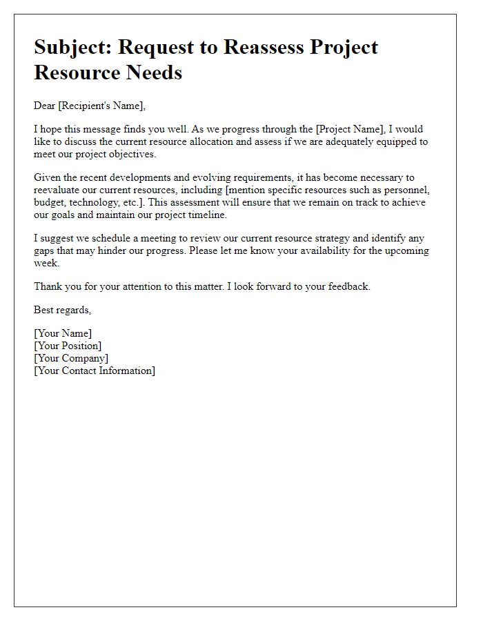 Letter template of communication for reassessing project resource needs