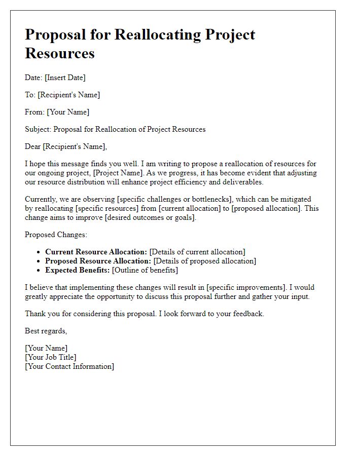 Letter template of proposal for reallocating project resources