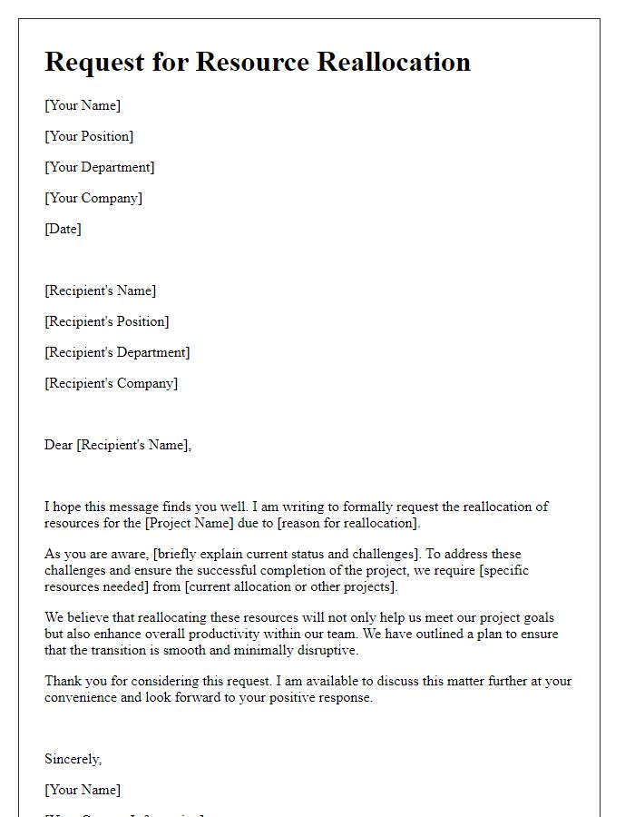 Letter template of request for project resource reallocation