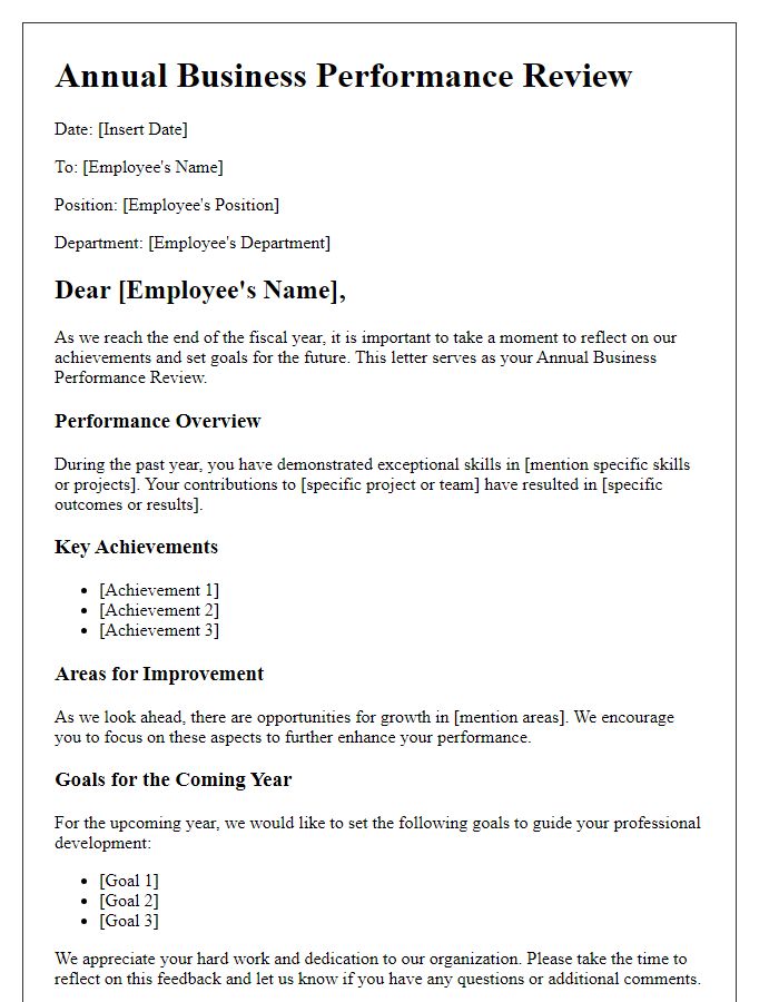 Letter template of annual business performance review