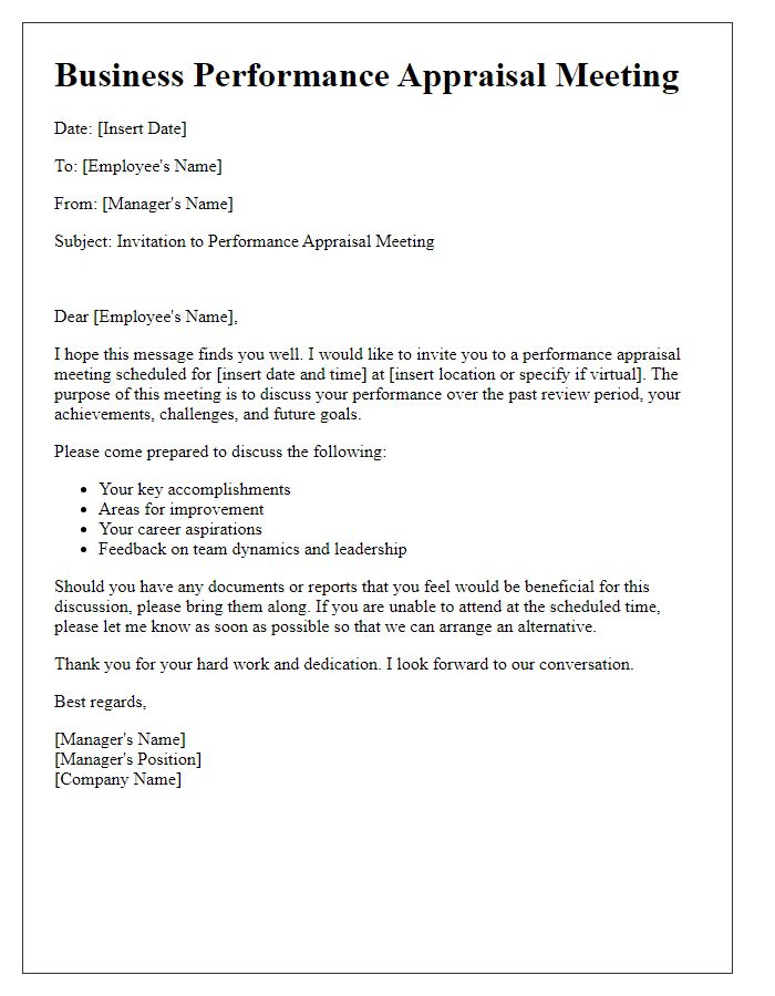 Letter template of business performance appraisal meeting