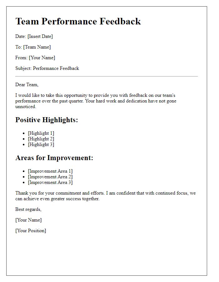 Letter template of business team performance feedback