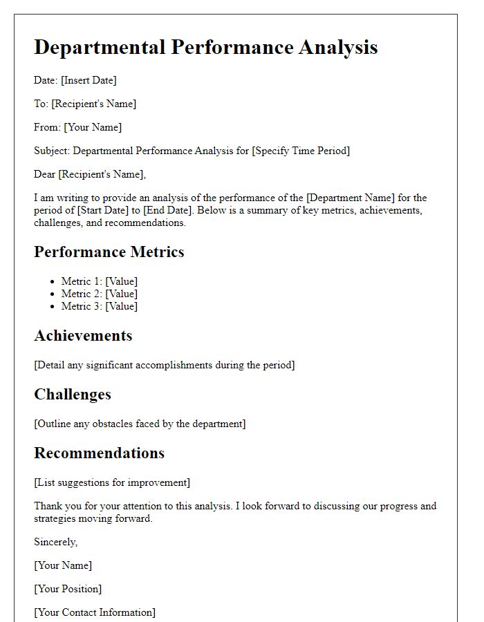 Letter template of departmental performance analysis